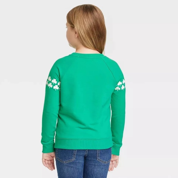 Cat & Jack Girls Green 'So Lucky' at. Patrick’s Day Pullover Sweatshirt size 6/7 - Picture 2 of 6